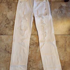 Aeropostale 90s Baggy Non Stretch White Distressed Women's Jeans